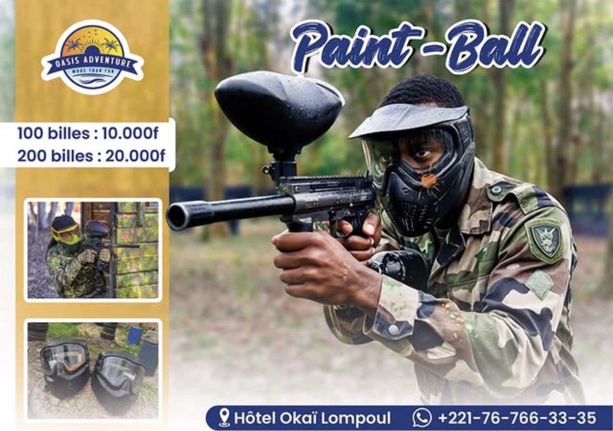 Affiche Oasis Adventure — Paint-Ball, 10.000 F / 100 billes, 20.000 F / 200 billes