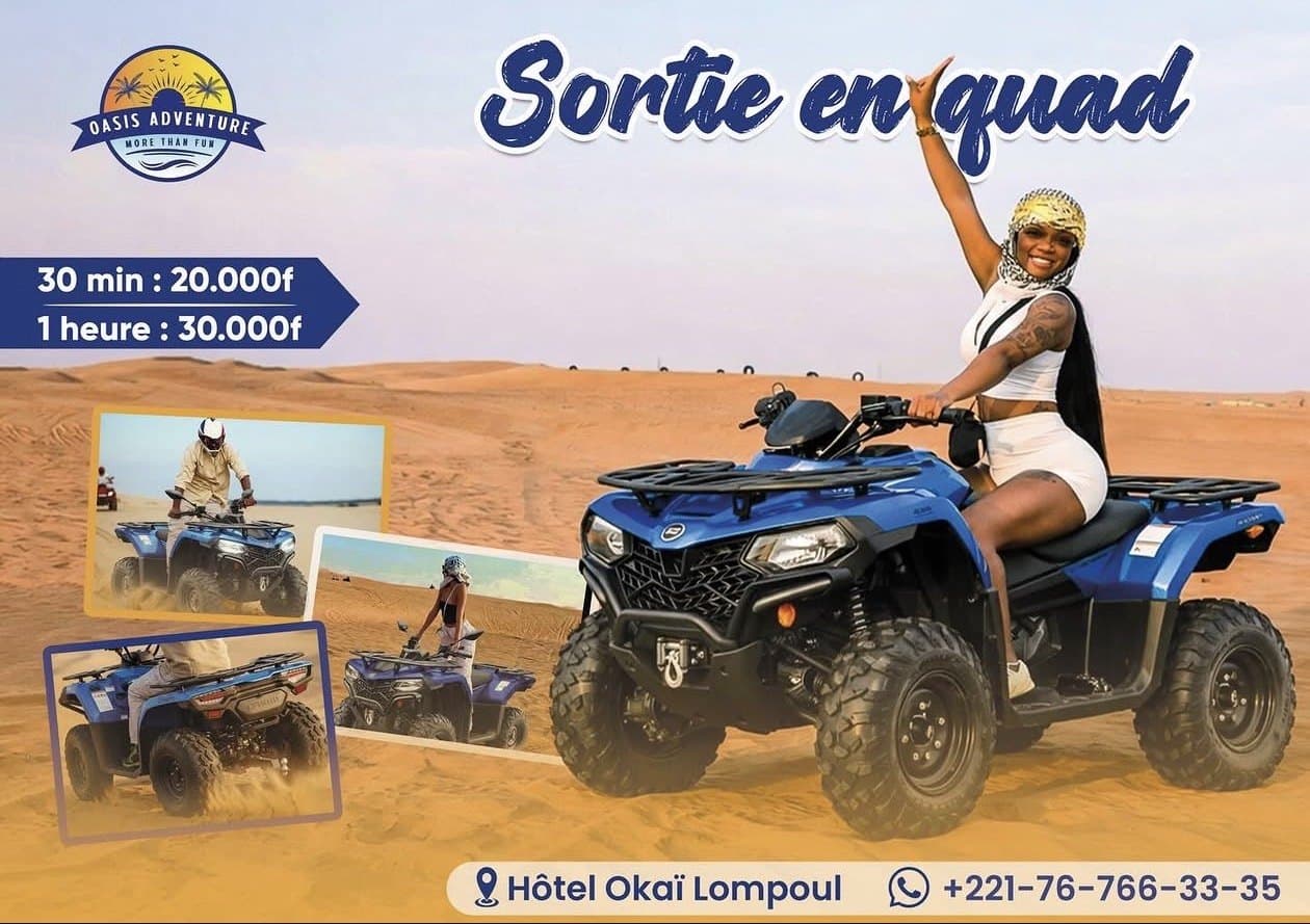 Affiche Oasis Adventure — Sortie en quad, 20.000 F / 30 min, 30.000 F / 1 h